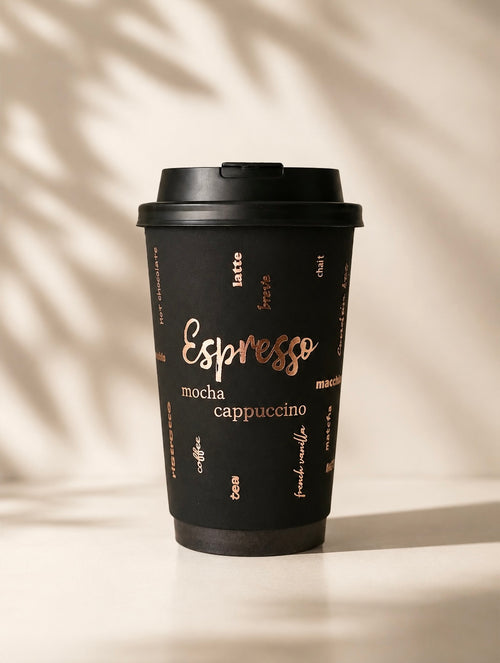 LuxxLair Premium Double-Wall Coffee Cups, 16 oz (Black)