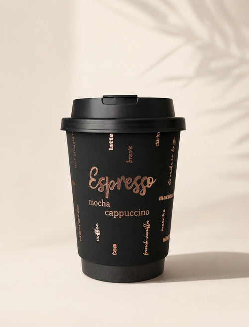 LuxxLair Premium Double-Wall Coffee Cups, 12 oz (Black)