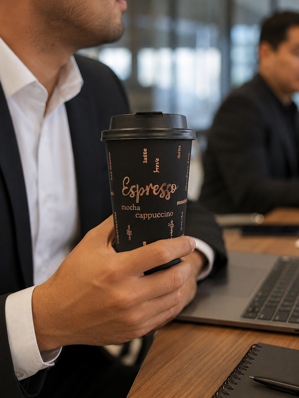 LuxxLair Premium Double-Wall Coffee Cups, 16 oz (Black)